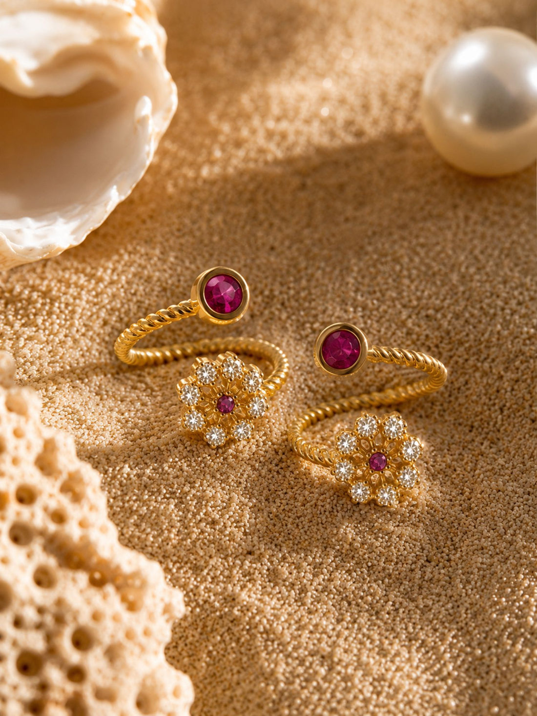 Adjustable Gold Plated Toe Ring with Pink Stone