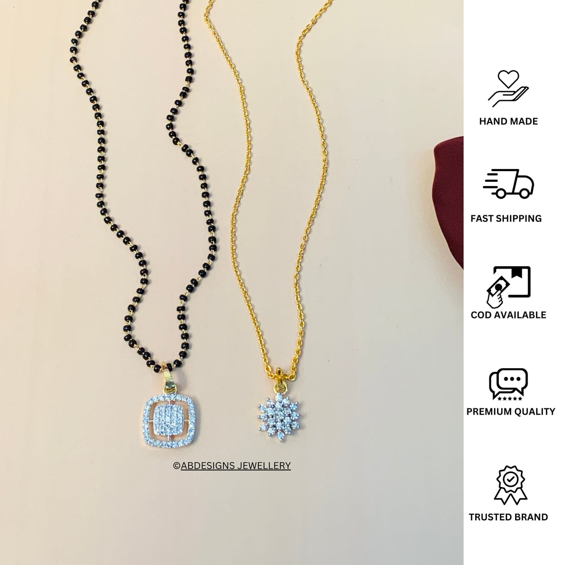 Exclusive High Quality Gold Plated American Diamond Mangalsutra & Pendant Chain Combo - Abdesignsjewellery