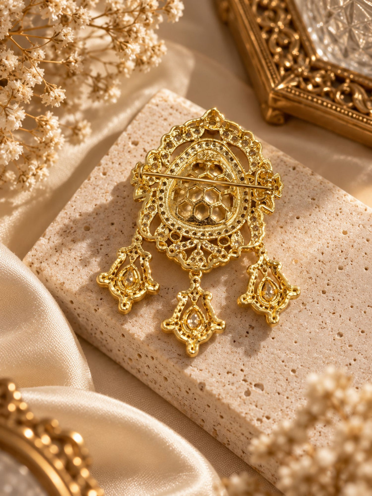 Unisex Gold Plated Kundan Polki Statement Brooch Pin | Abdesigns Jewellery