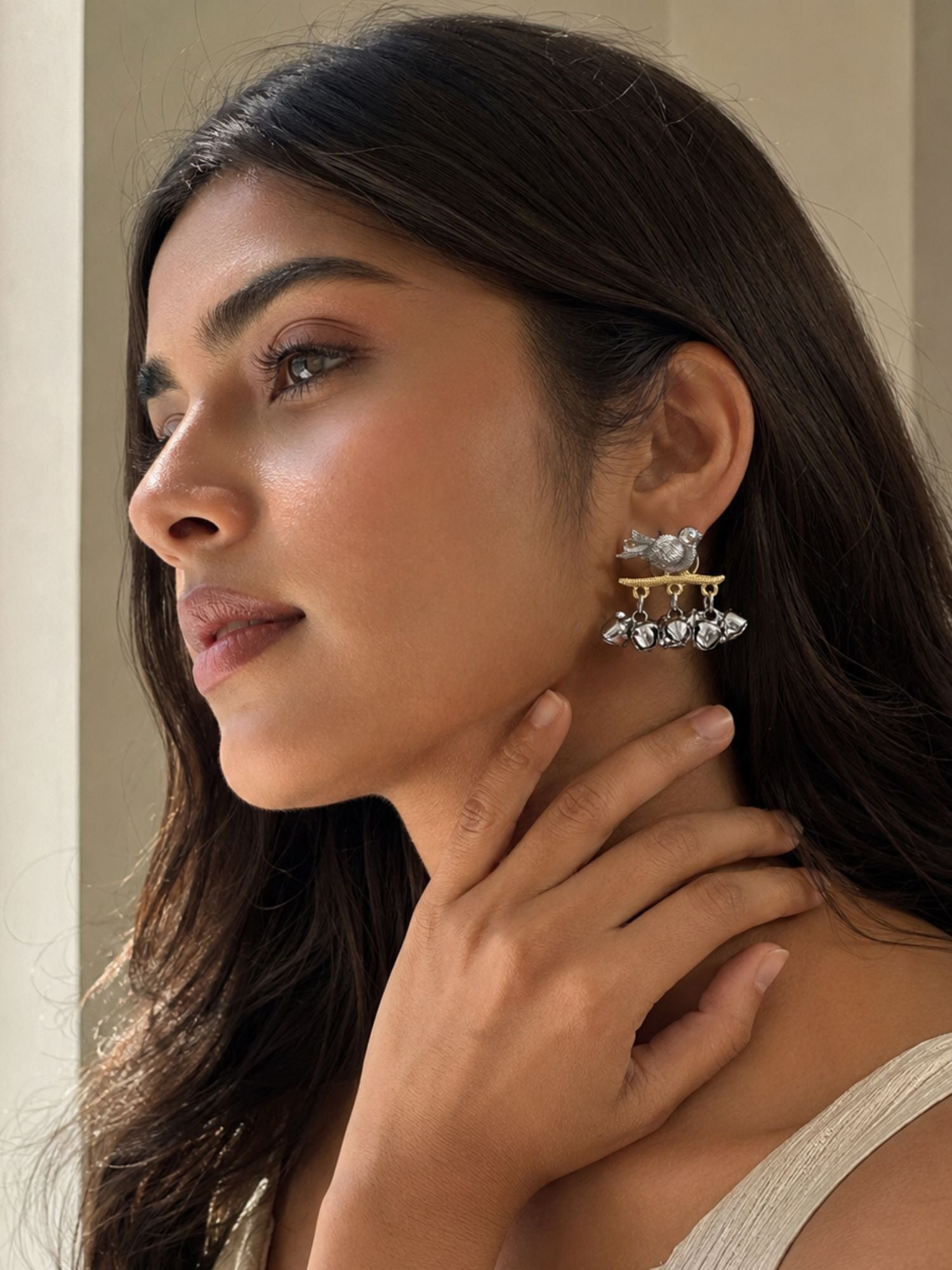 Set of 4 Oxidised Silver Statement Earrings for Women