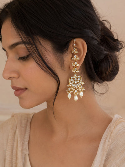 Abdesigns Pachi Kundan Pearl Ear Cuff Chandbali Earrings for Women