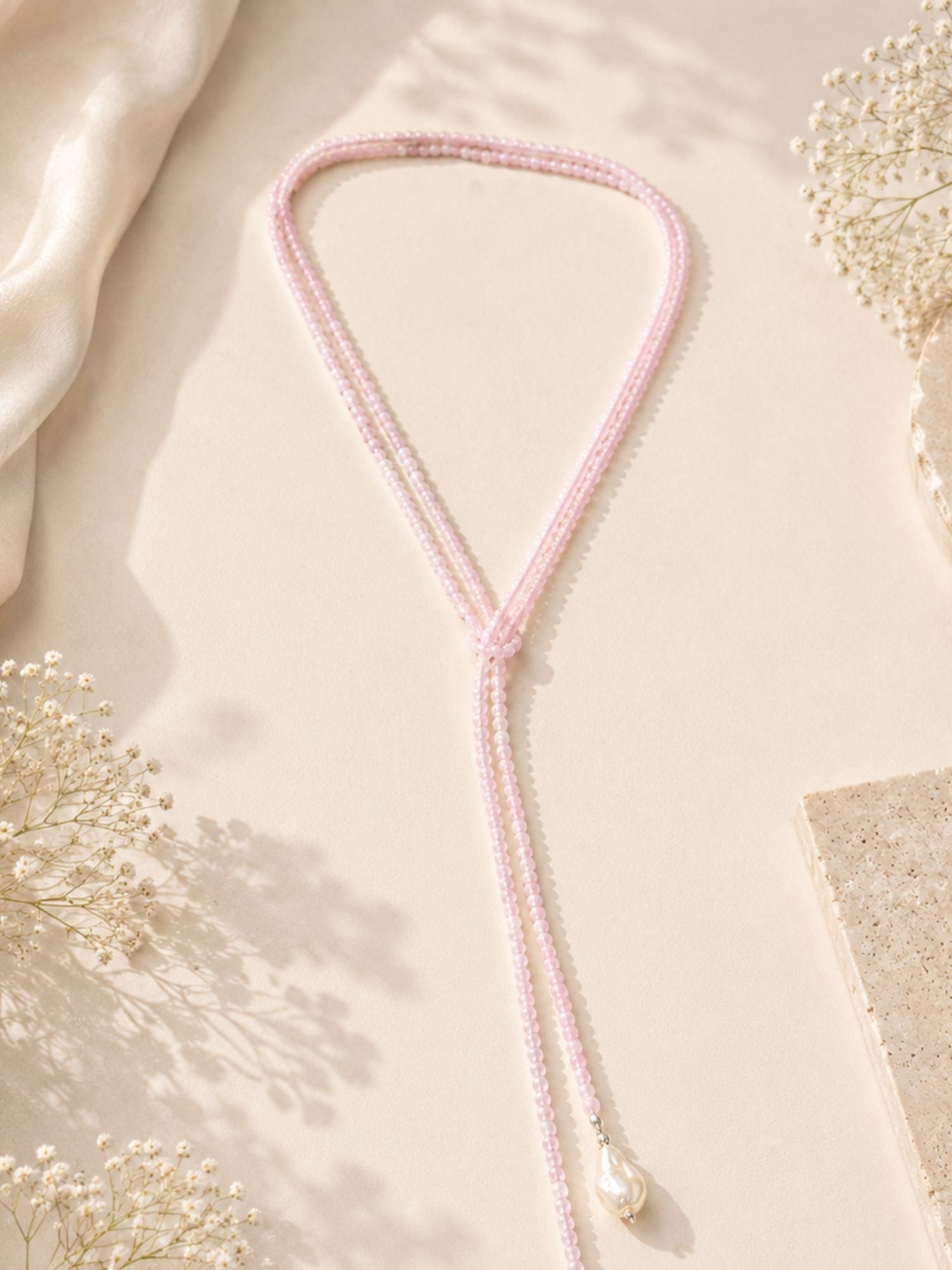 Beaded scarf necklace with pearl drops for women – view 5