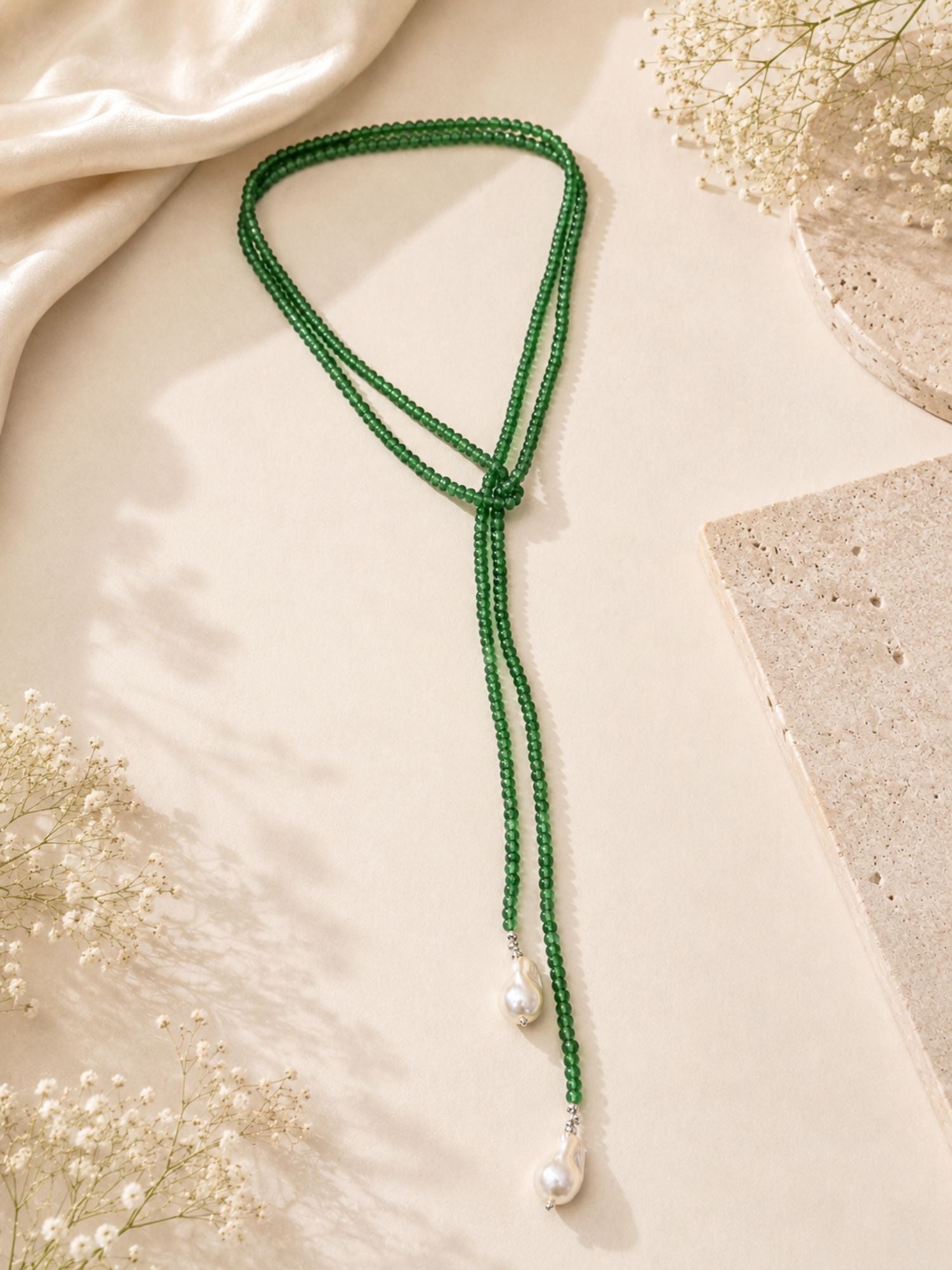 Beaded scarf necklace with pearl drops for women – view 7