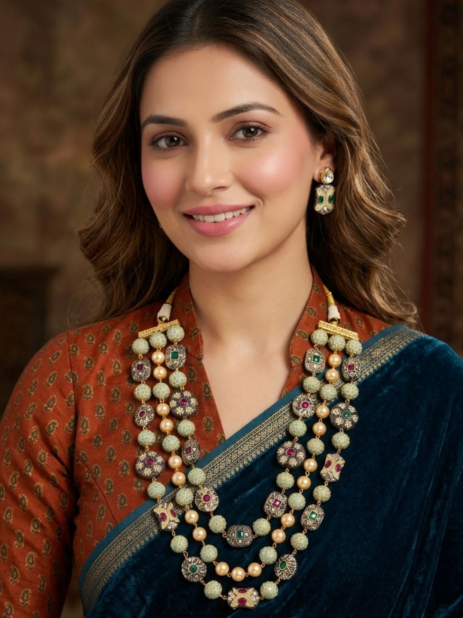 Traditional Multilayer Jaipuri Beaded Long Mala Necklace Set