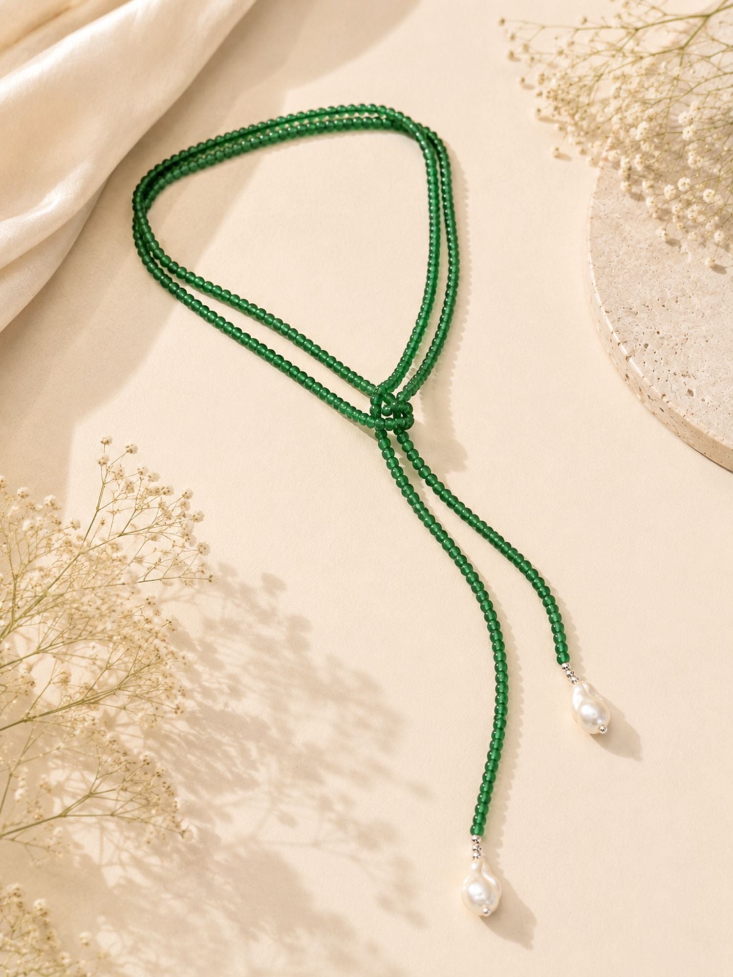 Beaded scarf necklace with pearl drops for women – view 15