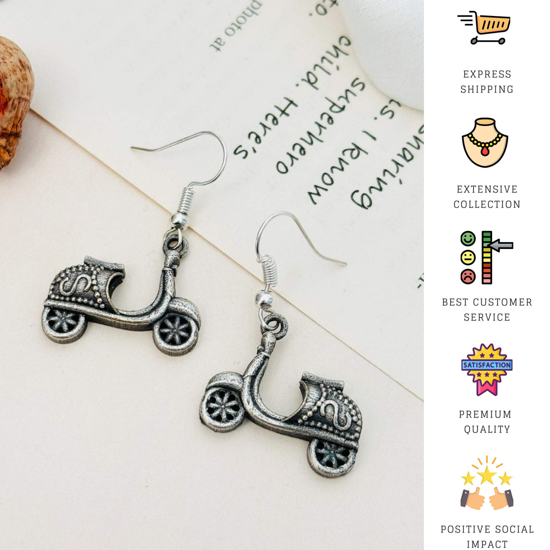 Mini Scooter Style German Silver Plated Earring