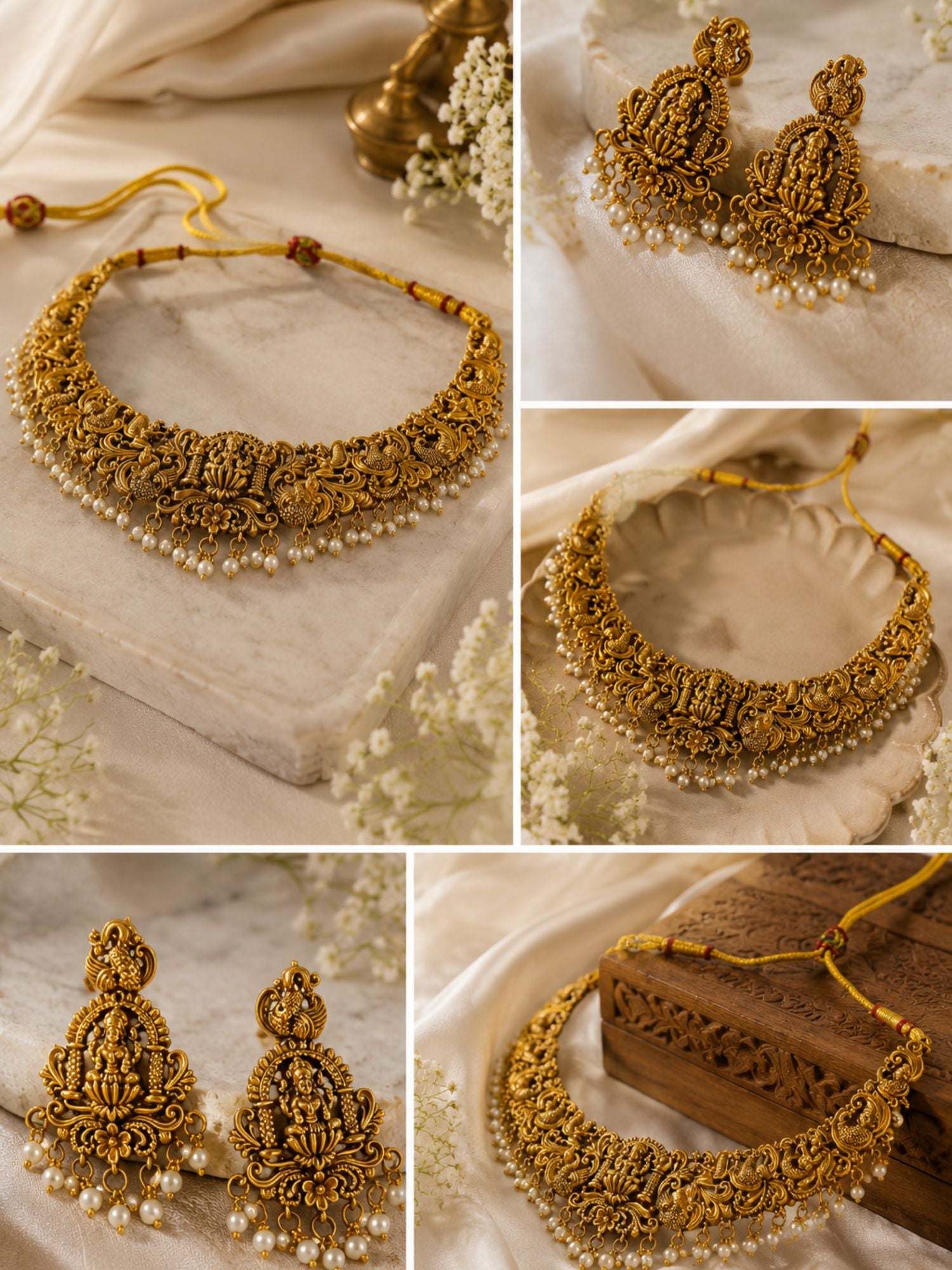 Lakshmi Temple Necklace Set in Gold Plating | Abdesigns