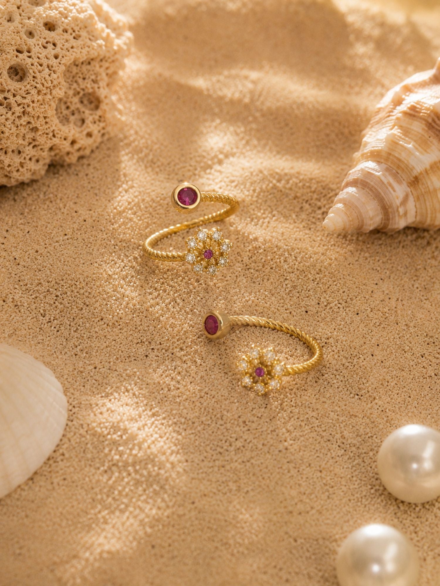 Adjustable Gold Plated Toe Ring with Pink Stone