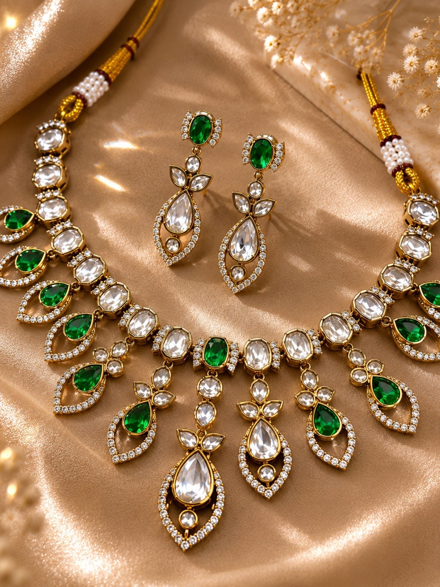 Green Kundan Necklace Set in Gold Plating – Bridal | Abdesigns