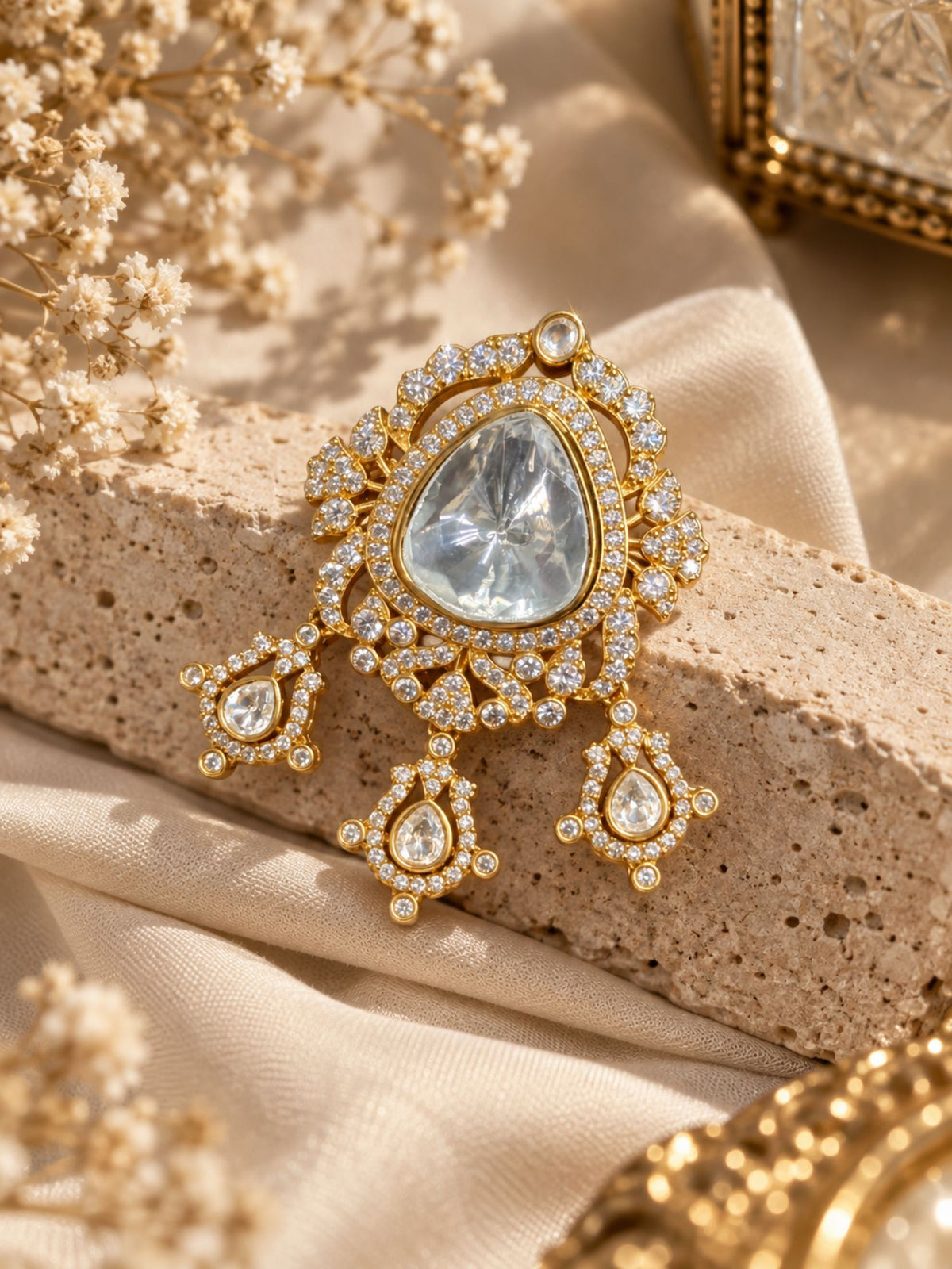 Unisex Gold Plated Kundan Polki Statement Brooch Pin | Abdesigns Jewellery
