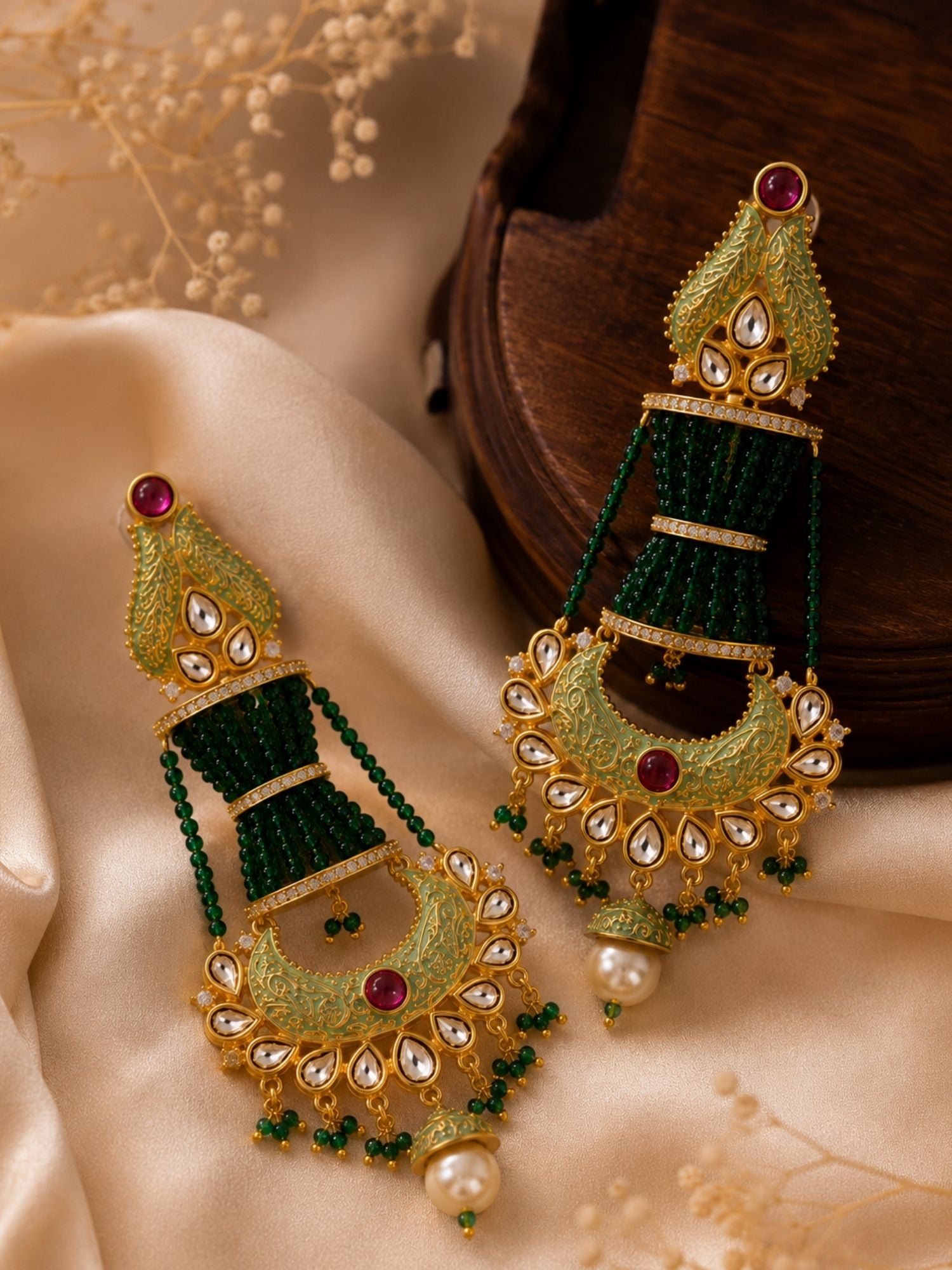 Green Kundan Chandbali Earrings – Wedding Wear | Abdesigns Jewellery
