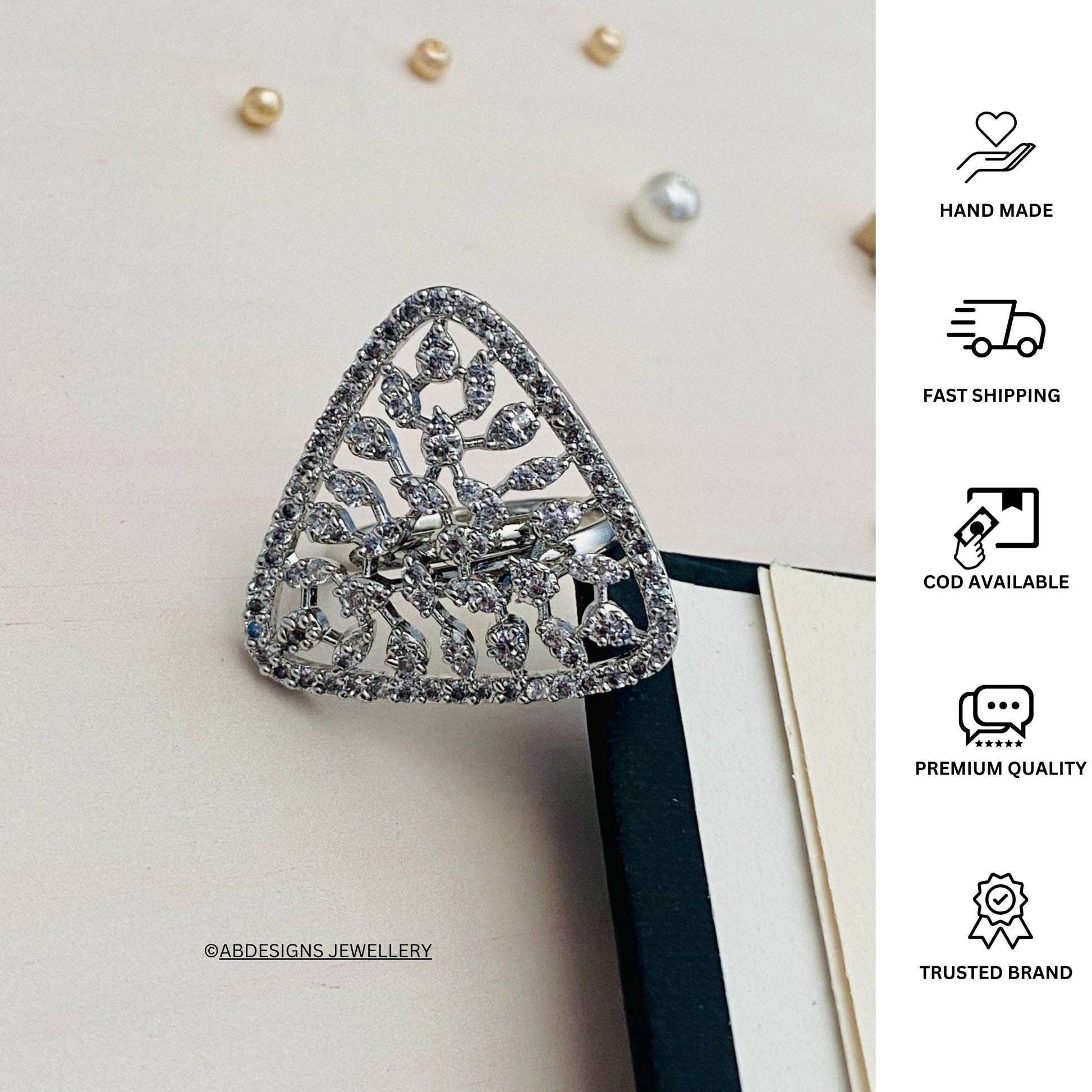 Dazzling CZ Studded Silver Plated Ring - Abdesignsjewellery
