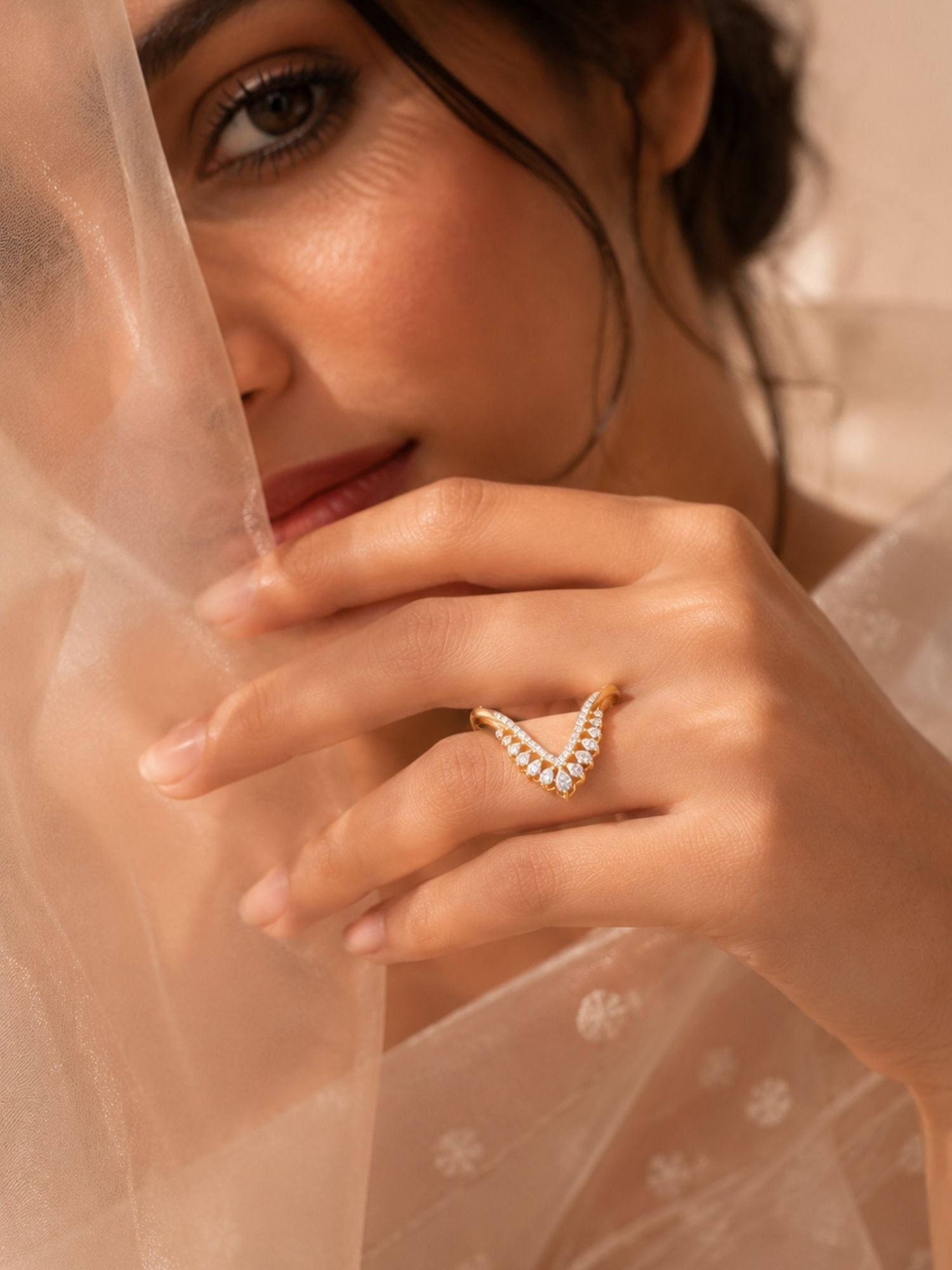 Sterling Silver V-Shaped AD Statement Ring for Women – V-shape detail