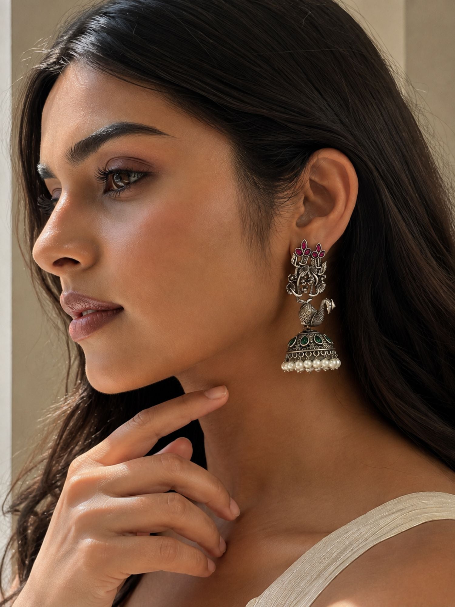 Set of 4 Oxidised Silver Statement Earrings for Women