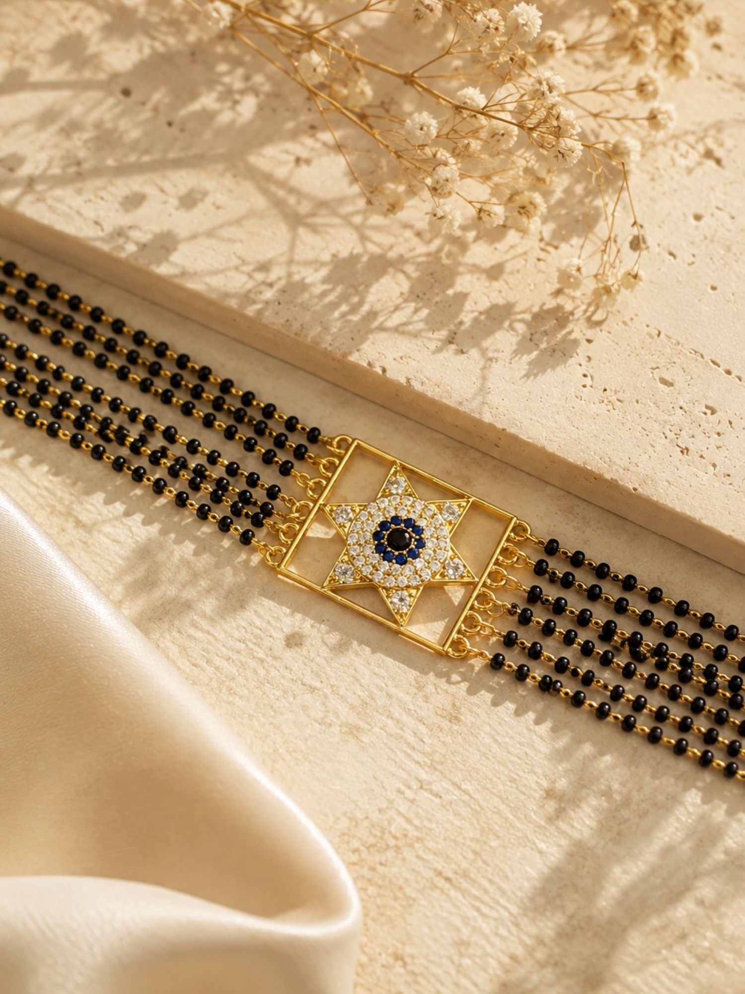 Evil Eye Star Motif Mangalsutra Choker - Gold or Silver Plated