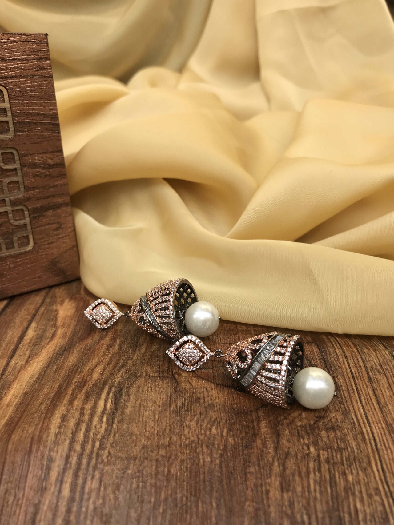 American Diamond Pearl Drop Jumkas Earring - Abdesignsjewellery