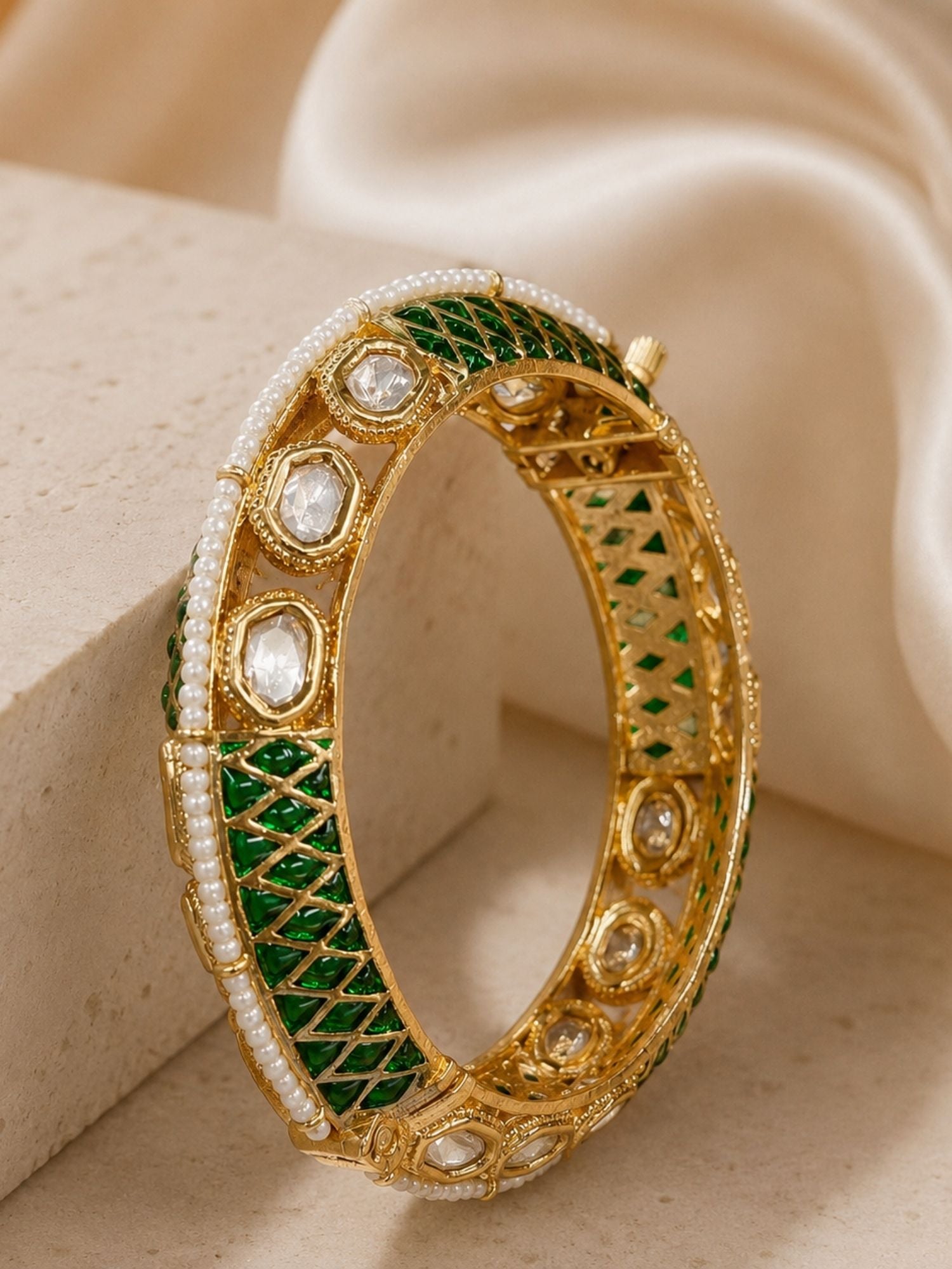 Green Meenakari Kundan Gold Plated Bangles – 2.4 Inch