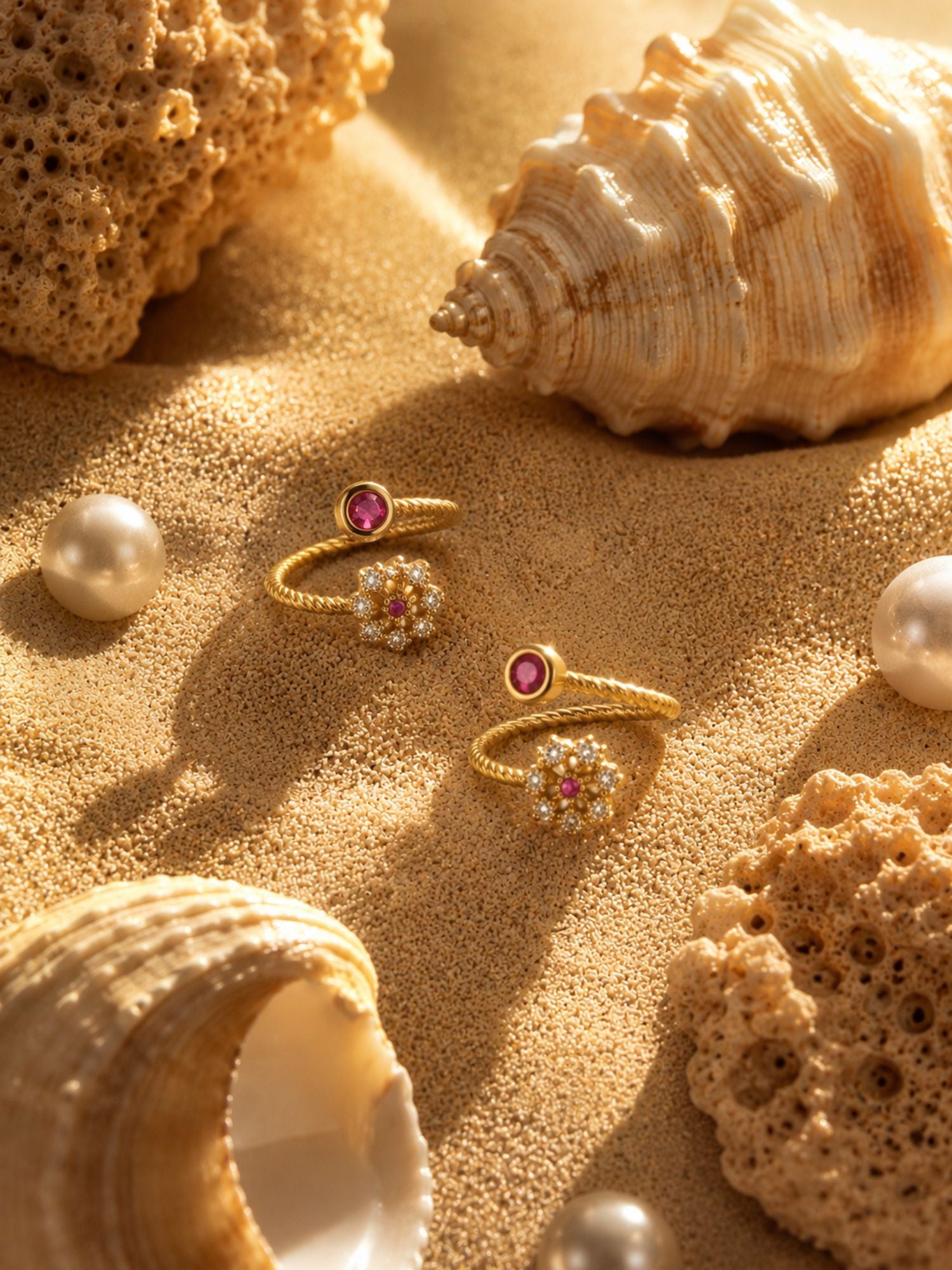 Adjustable Gold Plated Toe Ring with Pink Stone