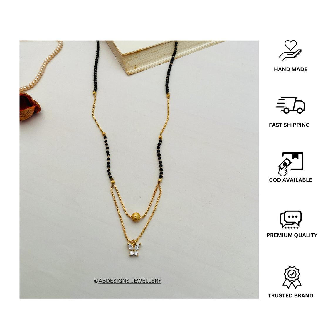 Minmal High Quality Gold Plated Butterfly Mangalsutra - Abdesignsjewellery