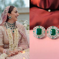 Thumbnail for Kiara Advani Wedding Inspired Emerald Silver Plated Earrings
