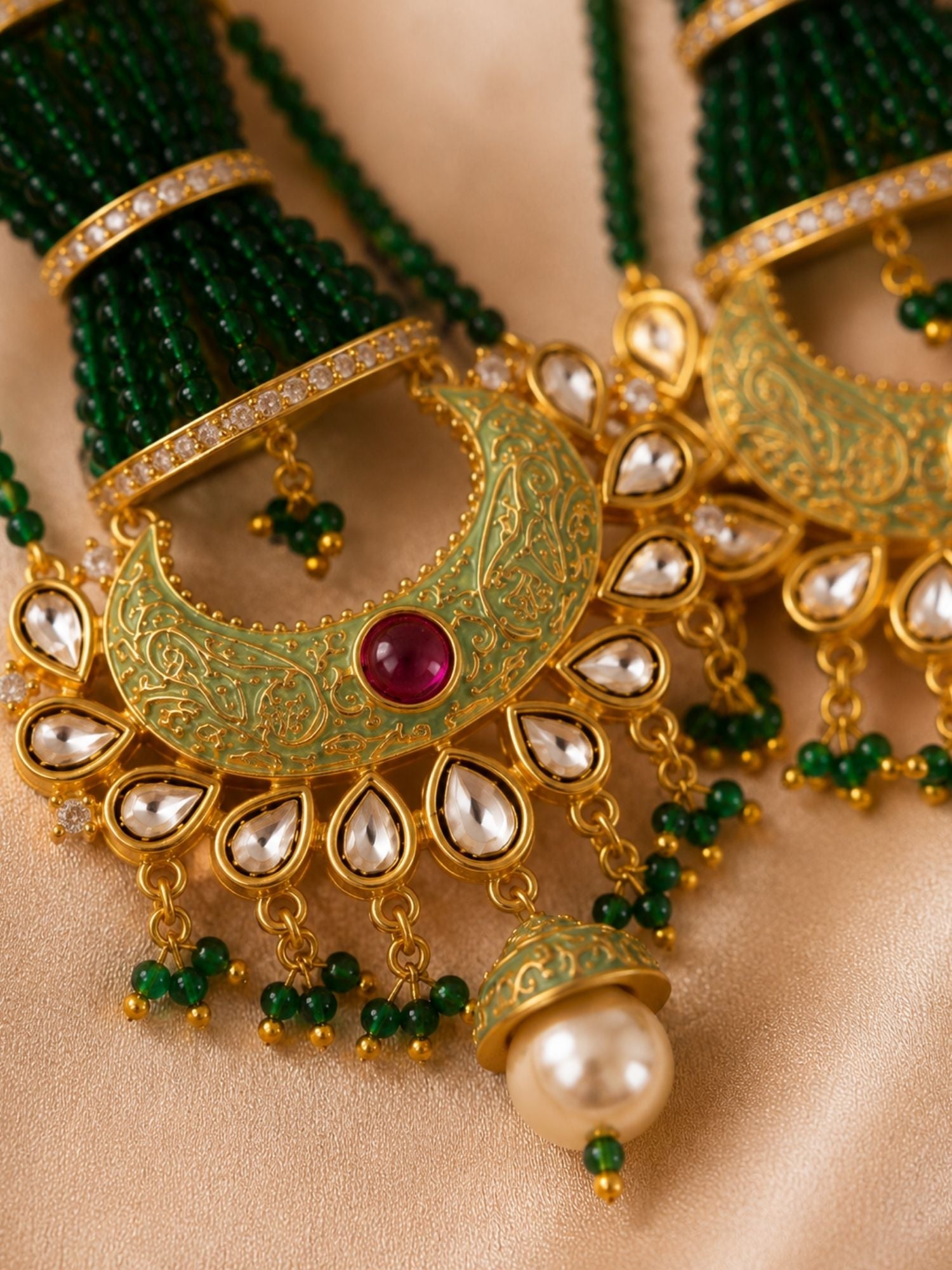 Green Kundan Chandbali Earrings – Wedding Wear | Abdesigns Jewellery