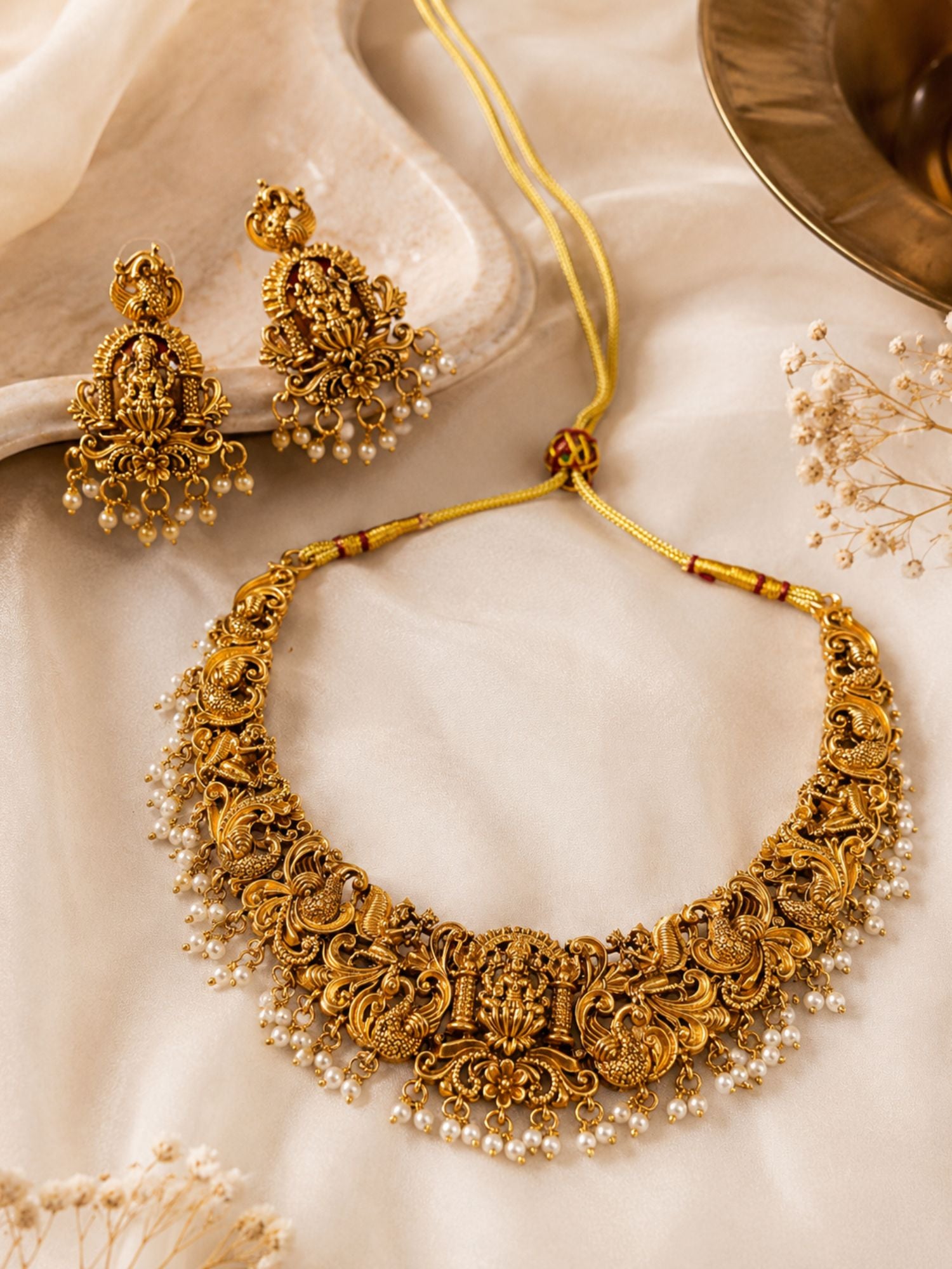 Lakshmi Temple Necklace Set in Gold Plating | Abdesigns