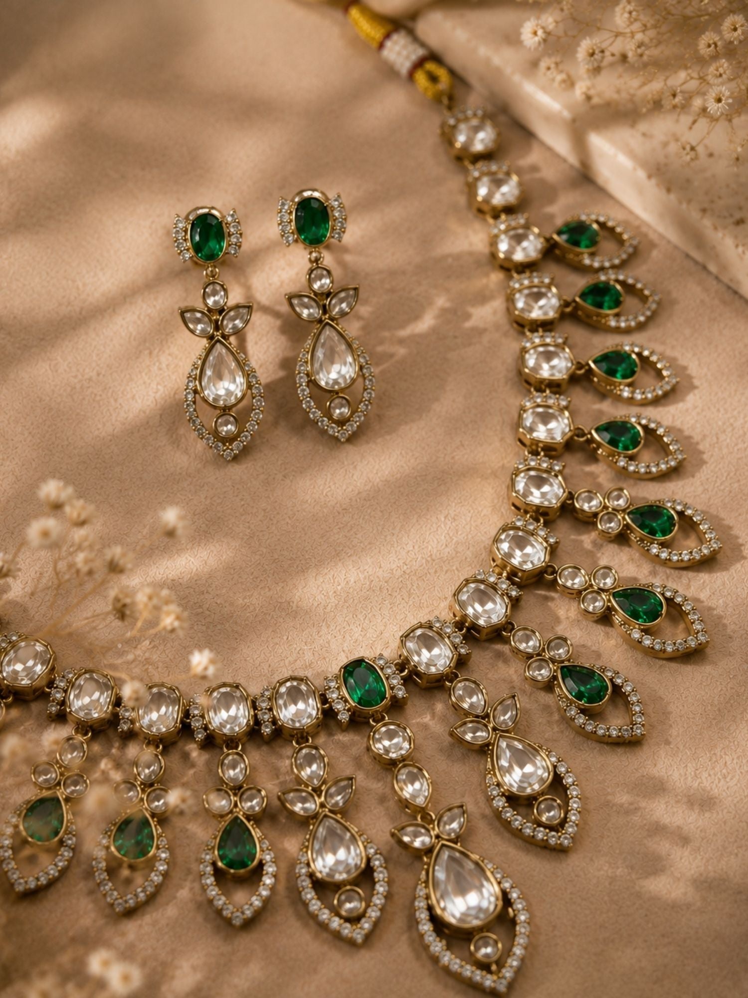 Green Kundan Necklace Set in Gold Plating – Bridal | Abdesigns