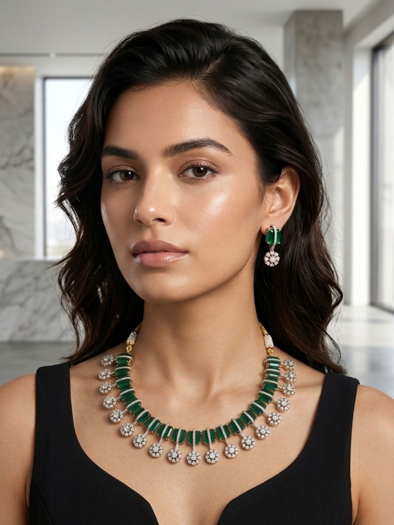 Abdesigns Victorian Emerald Green Necklace Set with Earrings