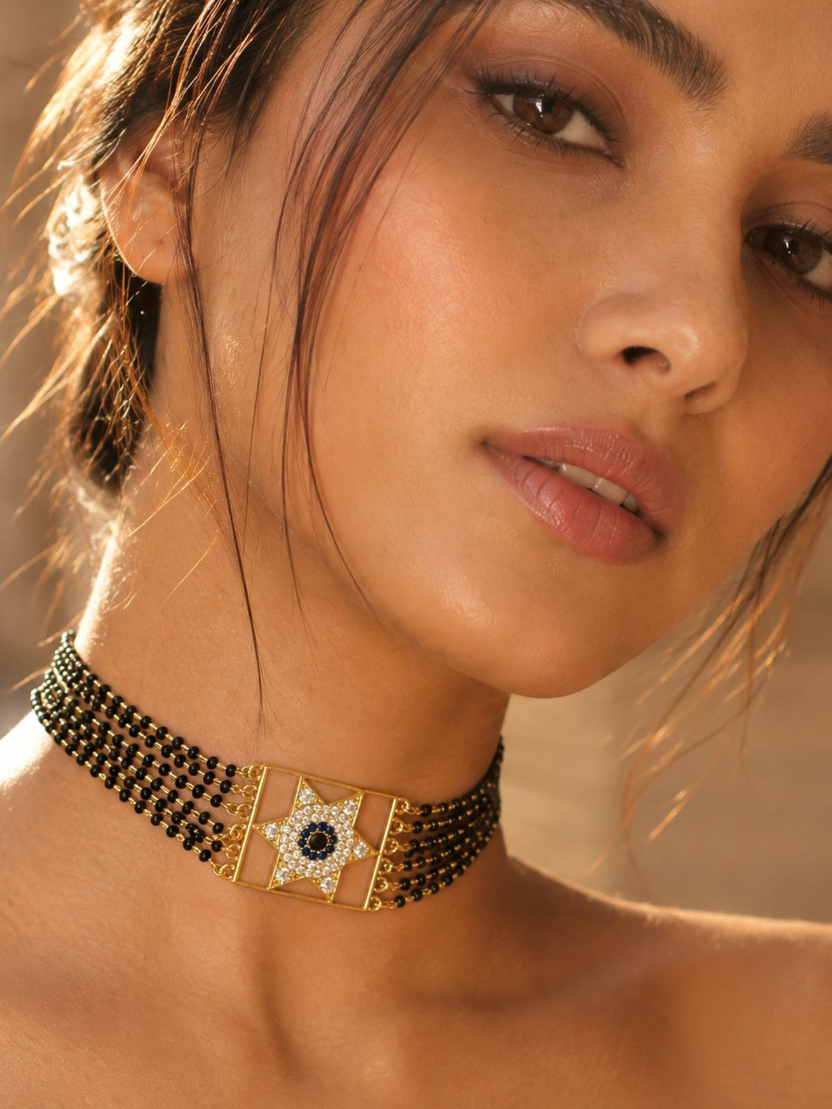 Evil Eye Star Motif Mangalsutra Choker - Gold or Silver Plated
