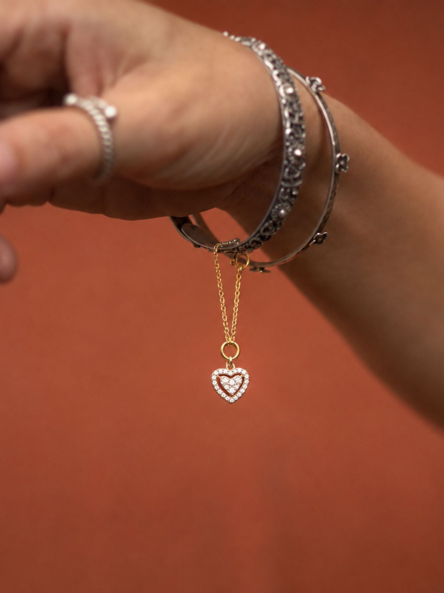 925 Sterling Silver Gold Plated CZ Heart Watch Charm | Abdesigns Jewellery
