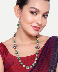 Thumbnail for Golden Green Beads Pearls Stones Jaipuri Mala - Abdesignsjewellery