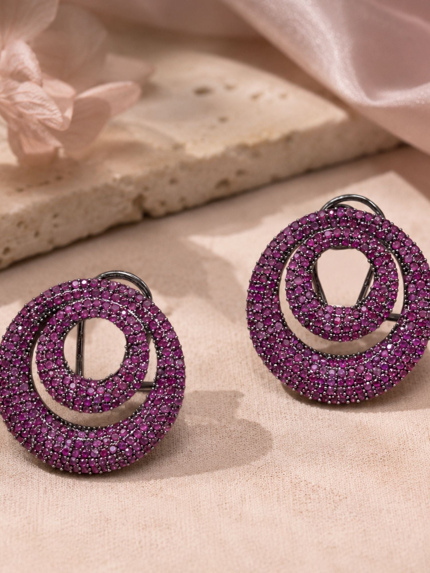 Victorian Pink Ruby Studded Circle Party Earrings | Abdesigns