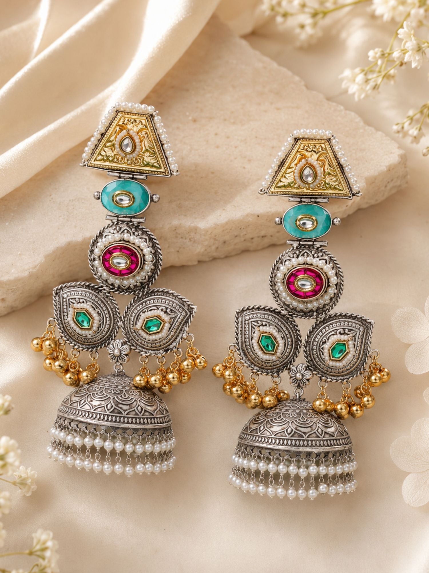 Abdesignsjewellery Exotic Long DualTone Gungru Jhumka Earrings