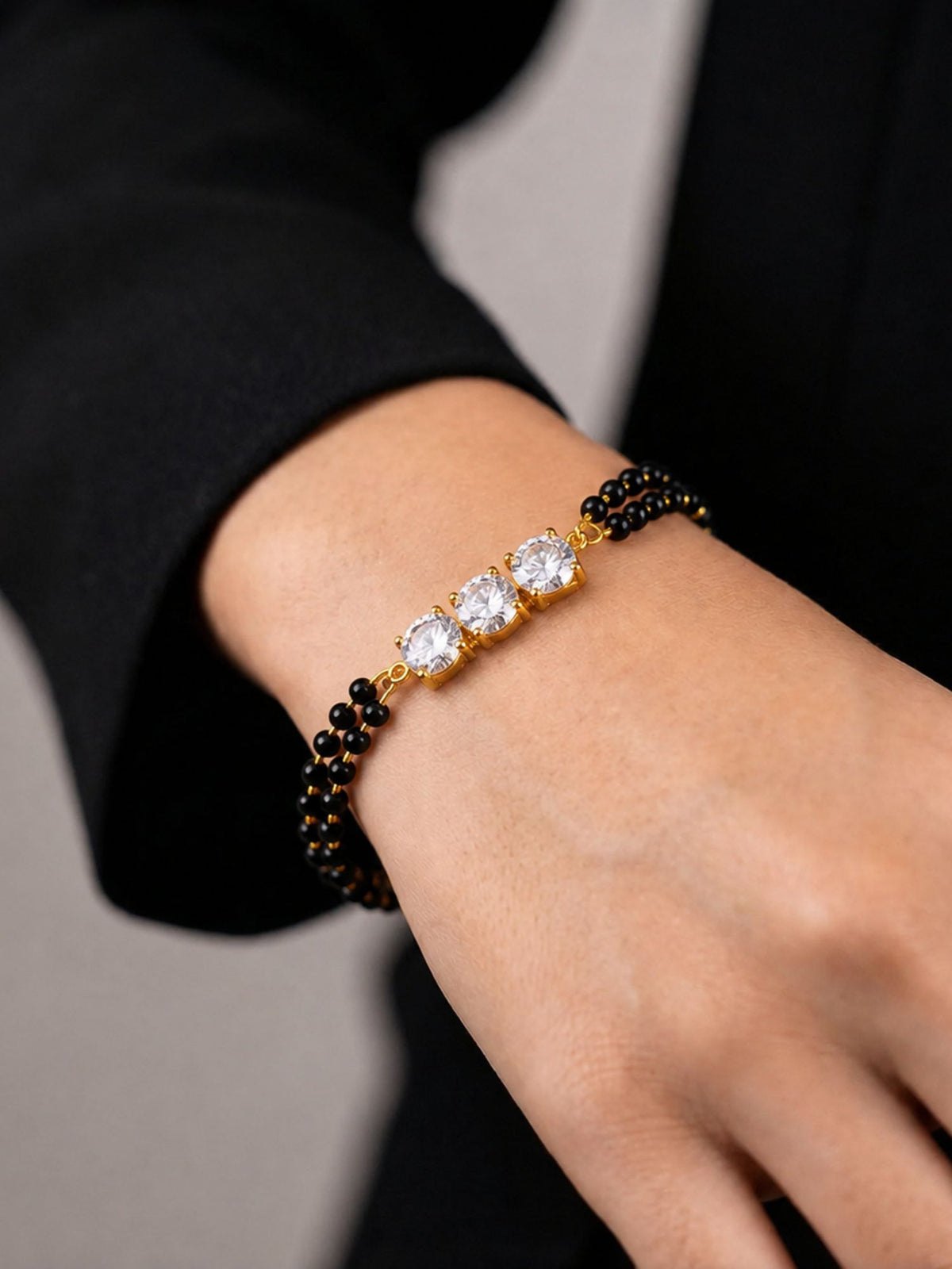 Gold Plated Triple Stone Hand Mangalsutra Bracelet for Women