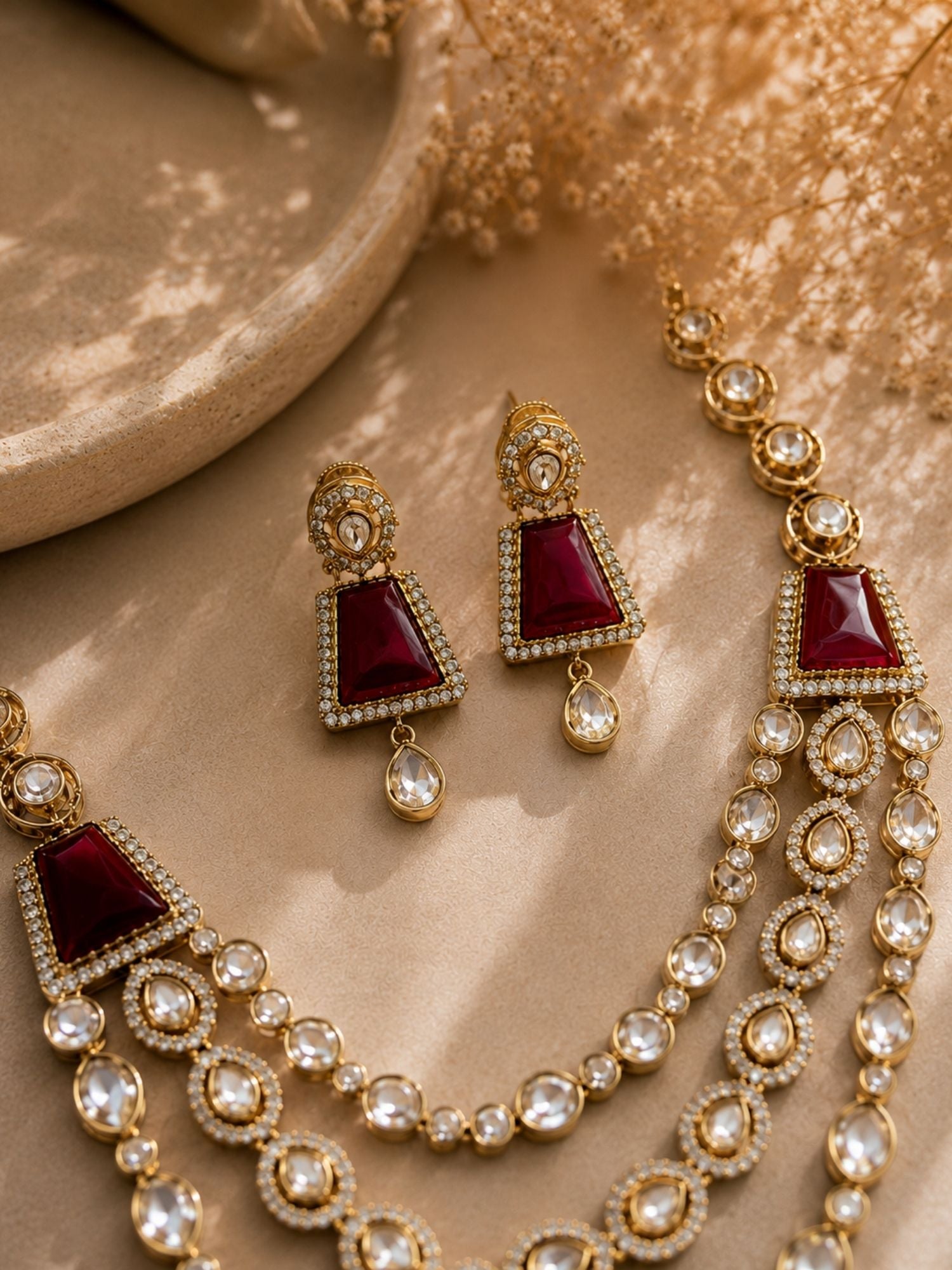 Ruby Kundan Layered Necklace Set | Abdesigns