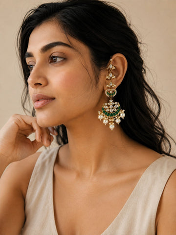 Kundan Ear Chain Earrings in Gold Plating – Festive | Abdesigns