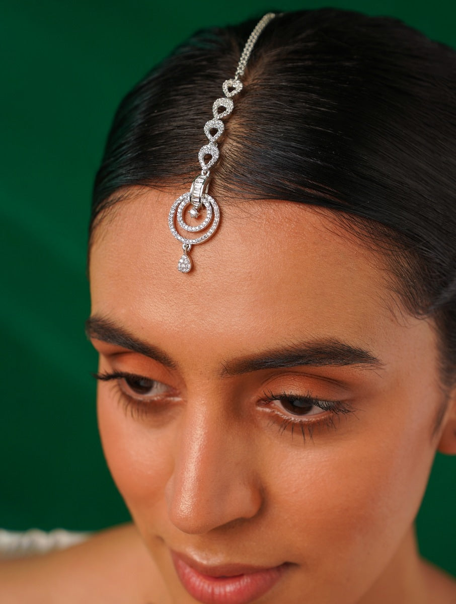 Minimalist Silver Plated American Diamond Maangtikka