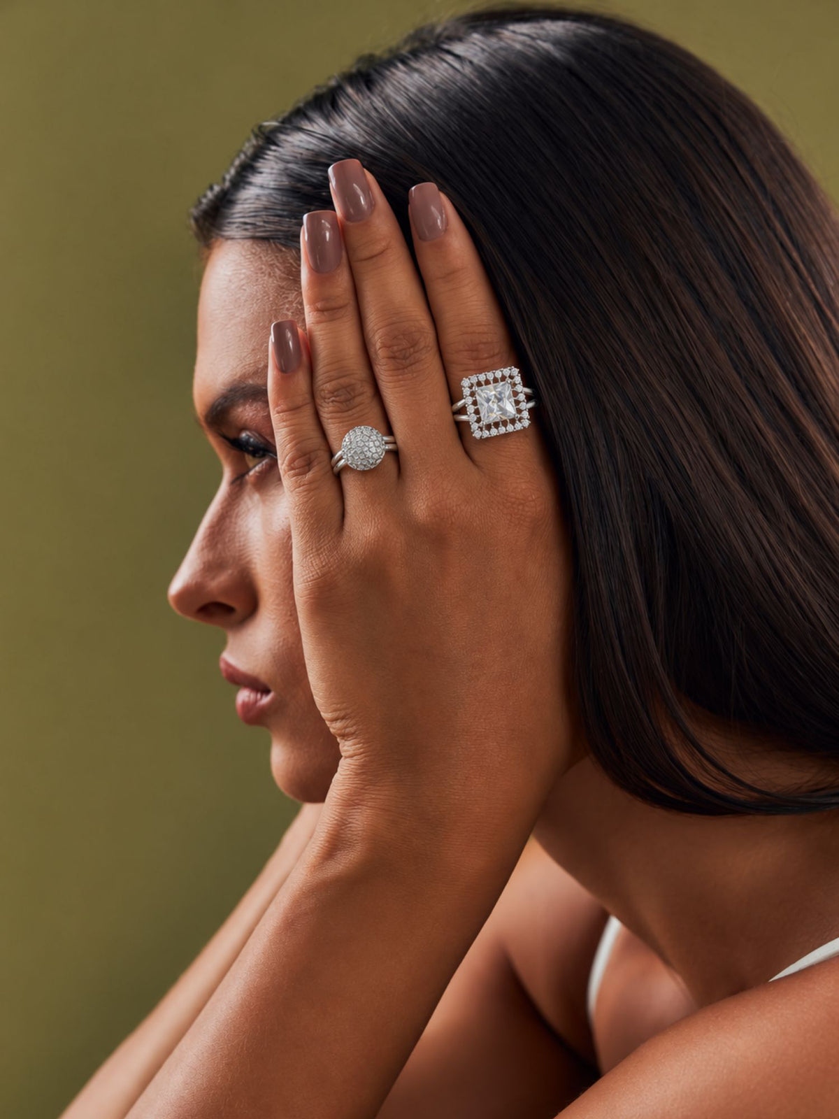 Set of 2 Silver Plated AD Stone Statement Rings for Women