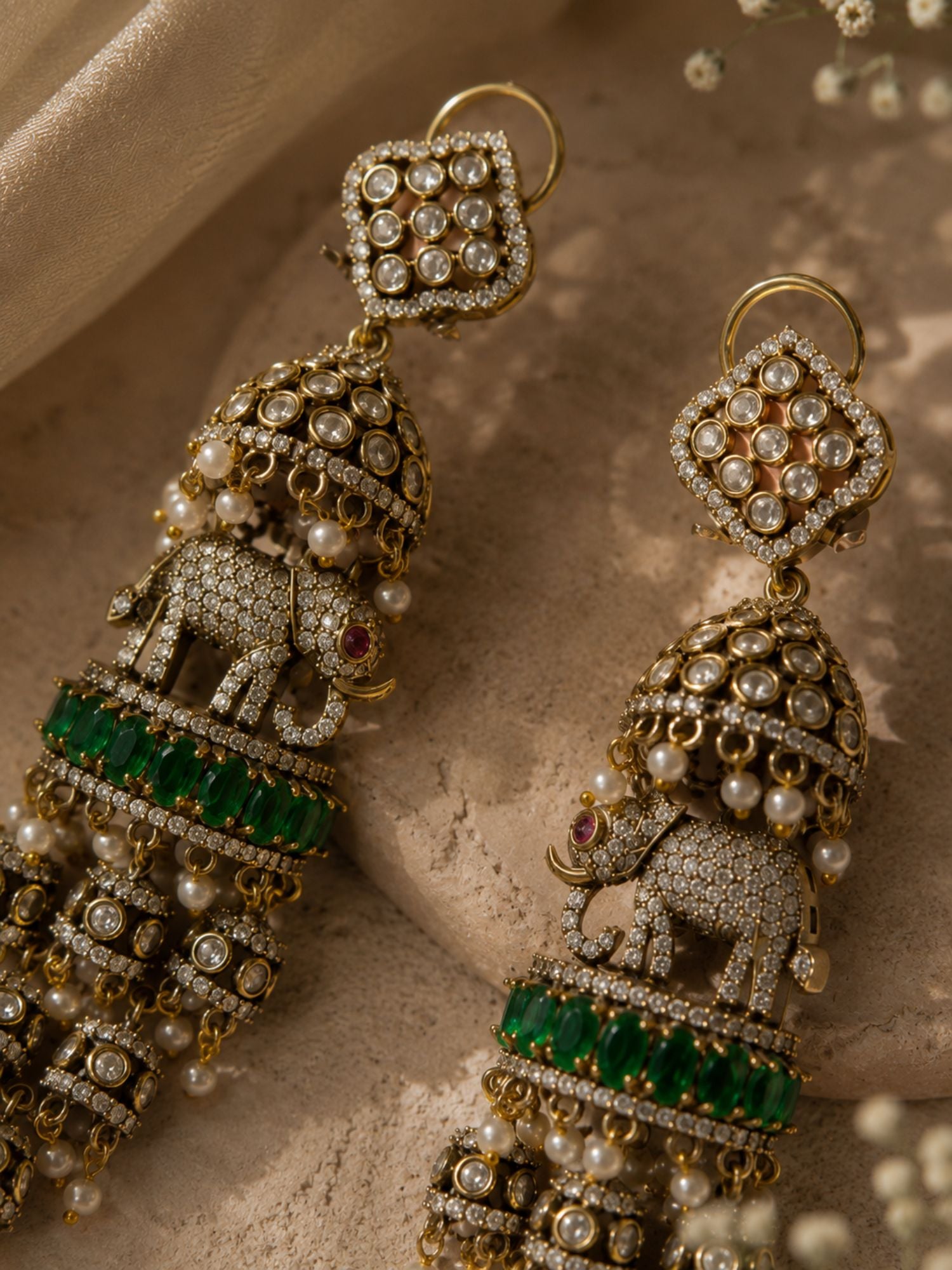 Elephant Pearl Green Jhumka Earrings | Abdesigns
