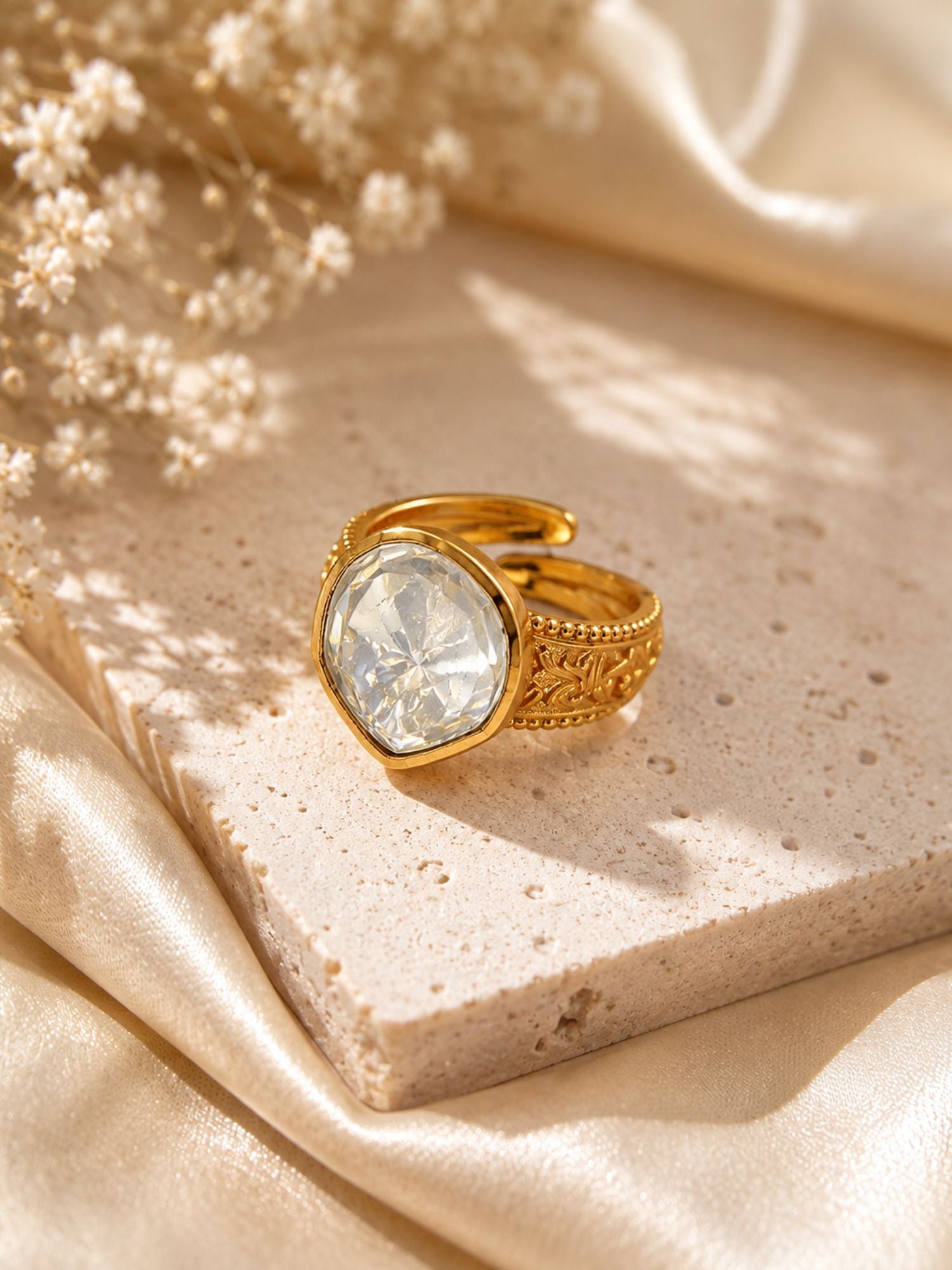 Designer Gold Finish Uncut Polki Stone Ring