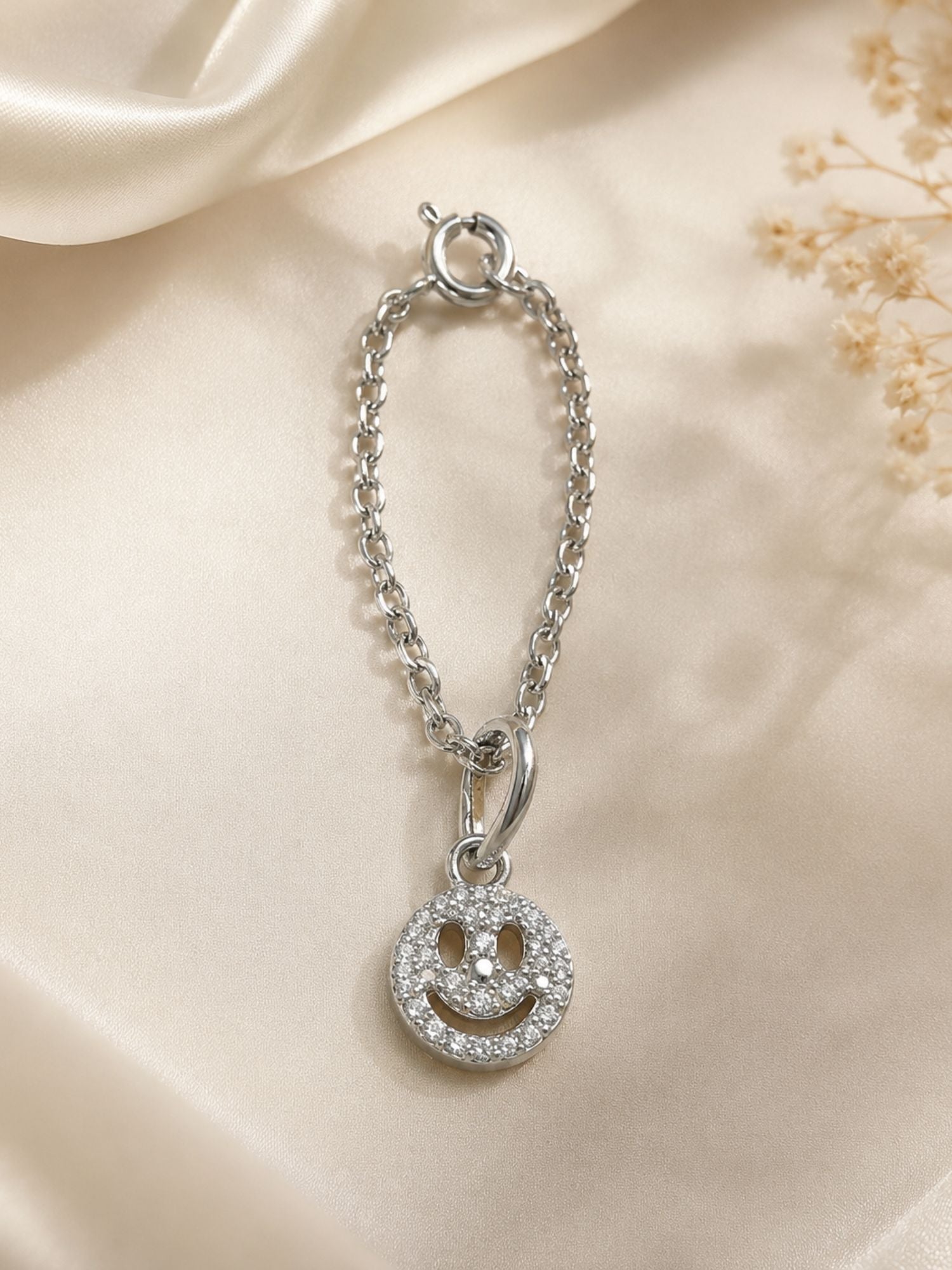 925 Sterling Silver Smiley Face Charm Chain with CZ Stones | Abdesigns Jewellery
