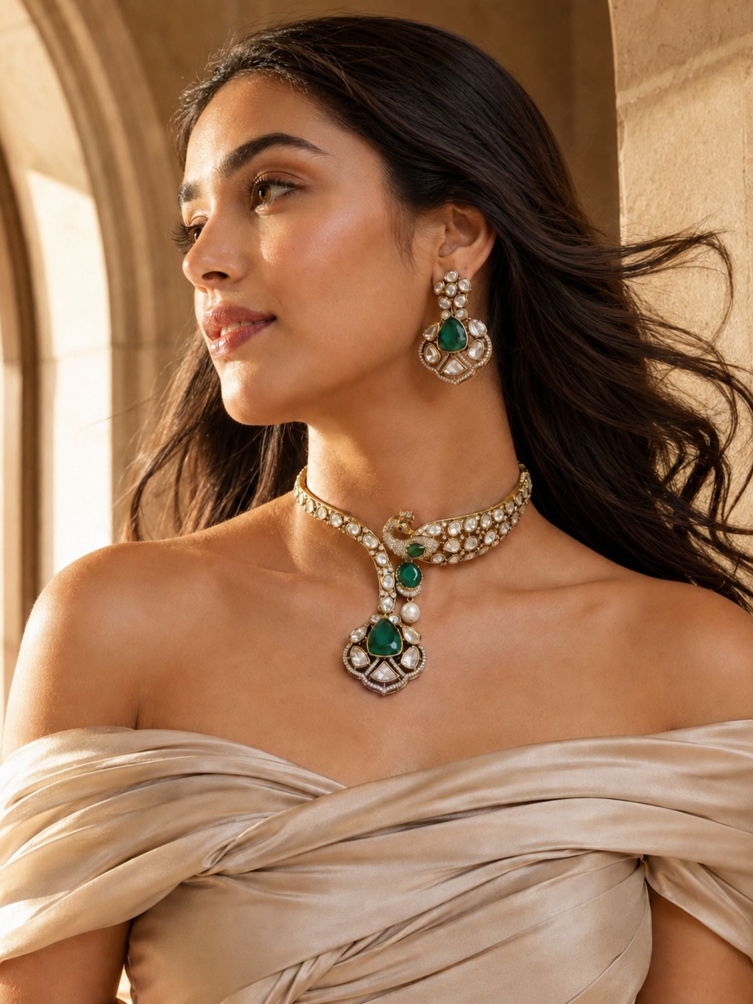 Peacock Kundan Necklace Set Gold Plated | Abdesigns