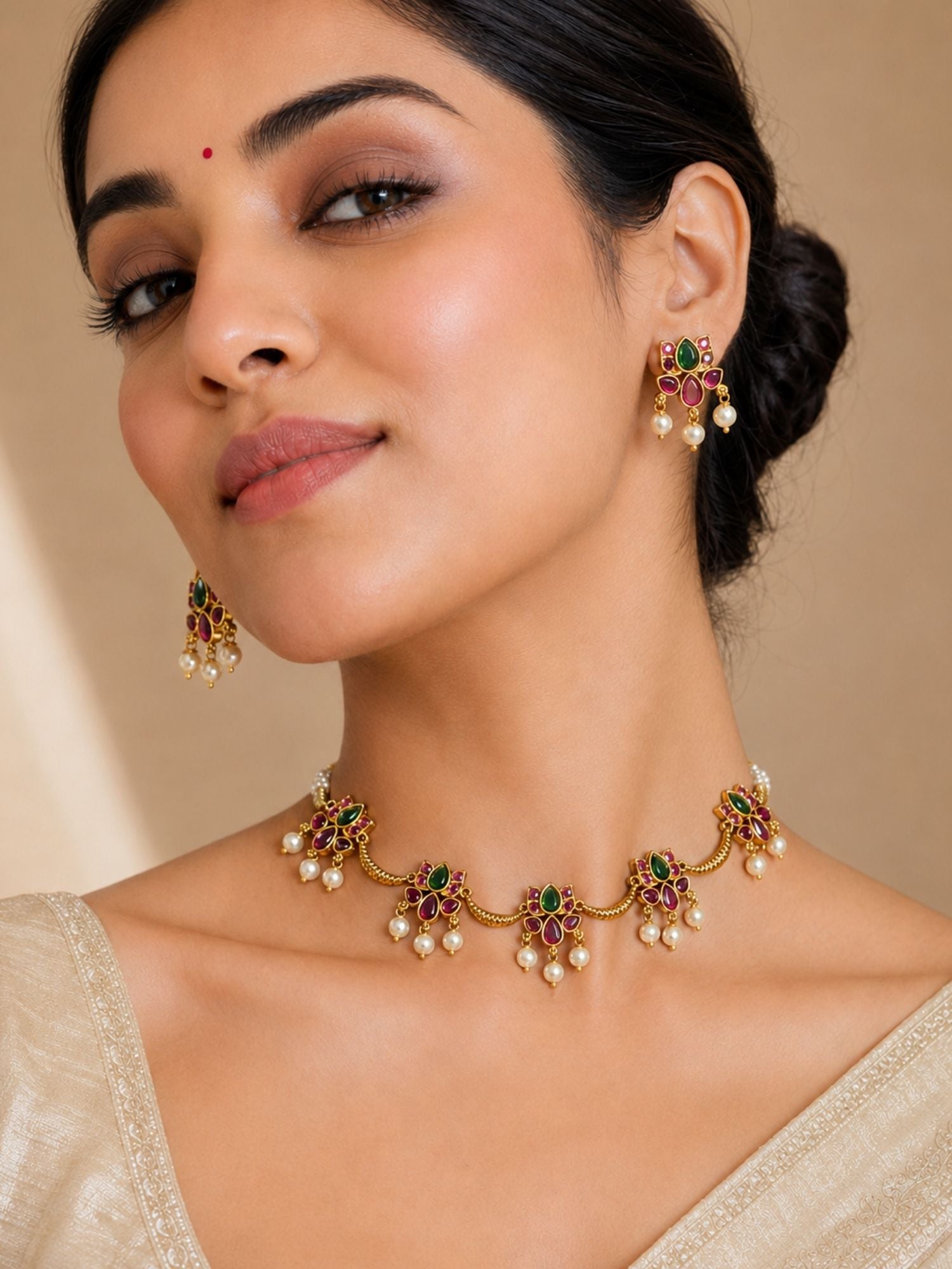 Lotus Temple Kemp Necklace Set in Gold Plating – Festive | Abdesigns