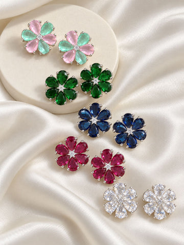 Set of 5 Multicolor AD Floral Stud Earrings | Abdesigns Jewellery