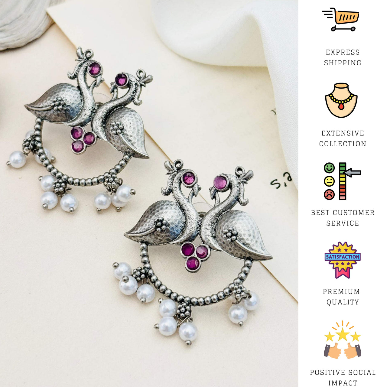 German Silver Plated Peacock Earring