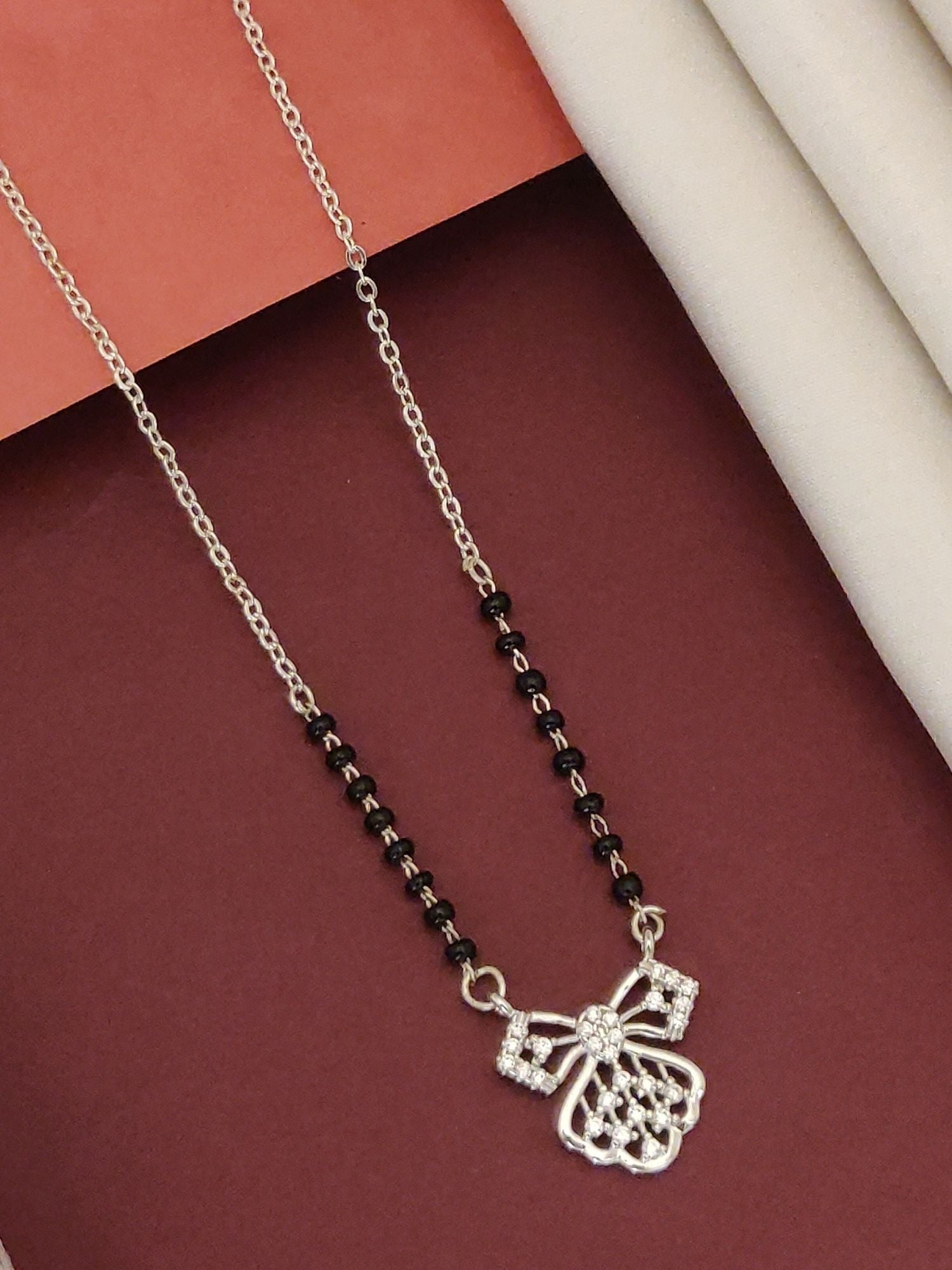 Abdesigns Silver Plated American Diamond Mangalsutra
