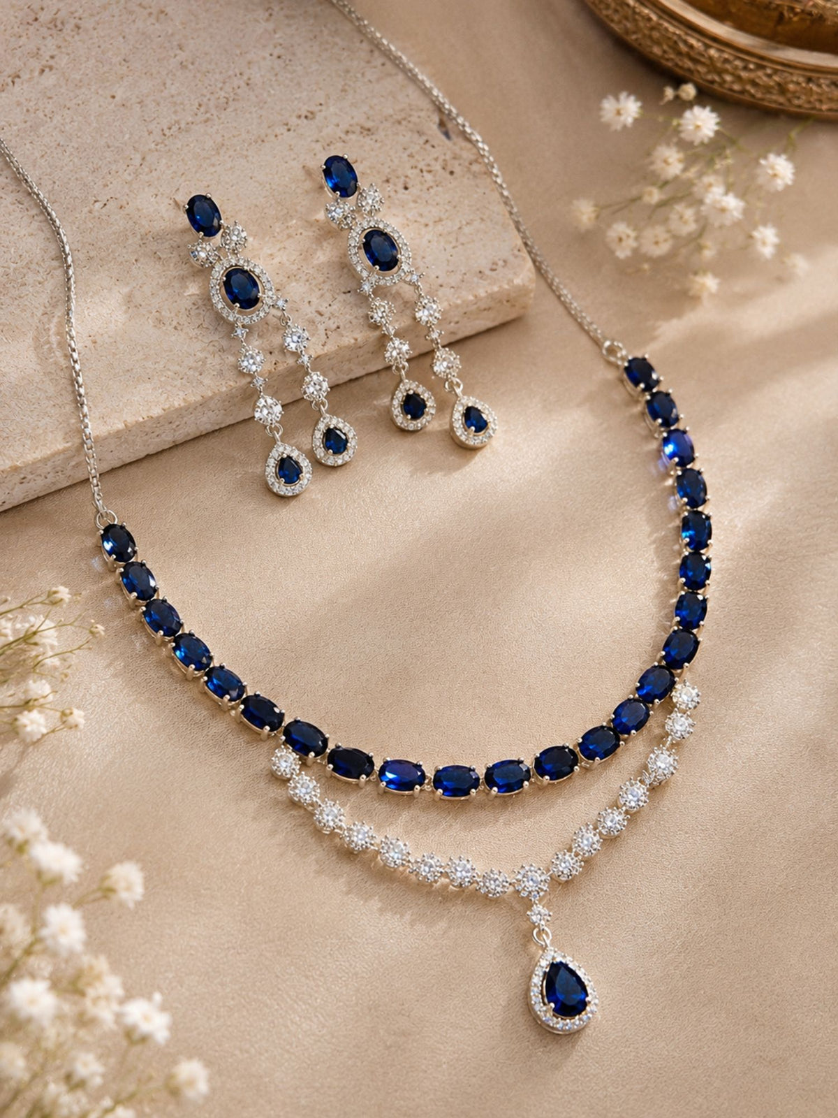 Emerald Unique American Diamond Necklace Set