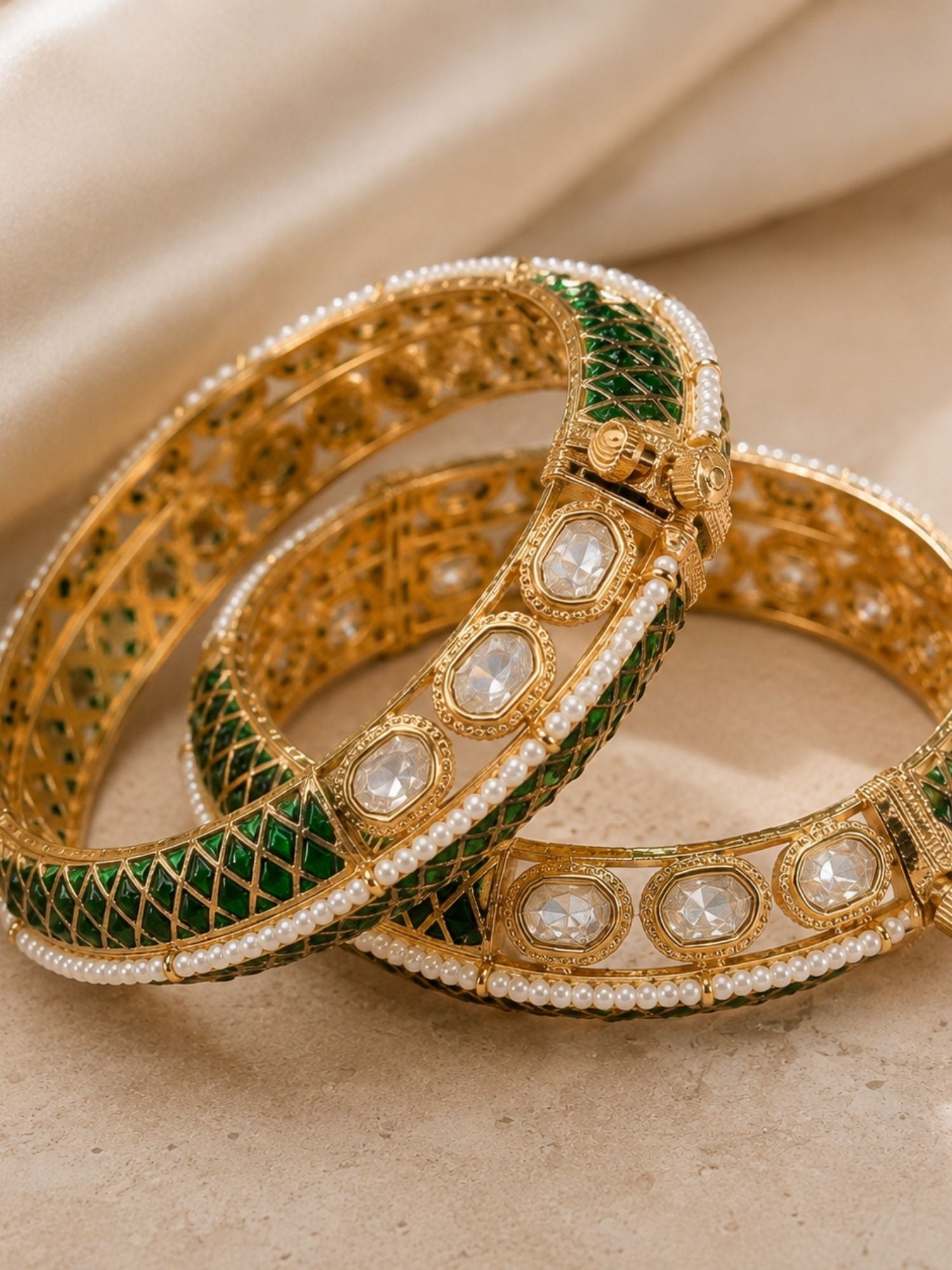 Green Meenakari Kundan Gold Plated Bangles – 2.4 Inch