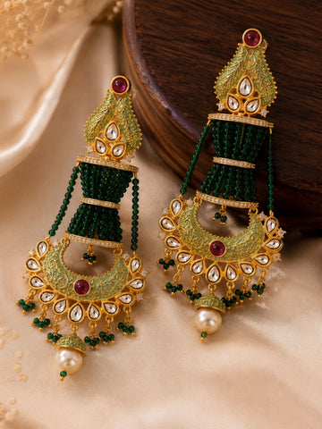 Green Kundan Chandbali Earrings – Wedding Wear | Abdesigns Jewellery
