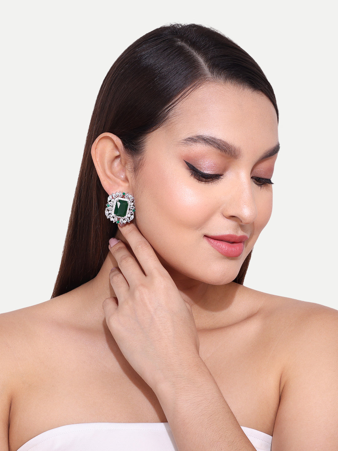 Kiara Advani Wedding Inspired Emerald Silver Plated Earrings